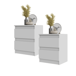 GABRIEL BIG - 2x Table de Chevet - Table de Nuit - 2 Tiroirs - H50cm L41cm P33cm - Blanc Mat