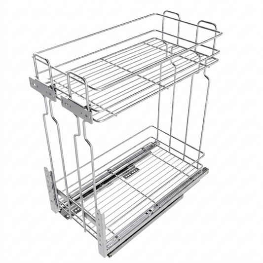 Rangement coulissant de 30 cm à fermeture silencieuse - 2 paniers - Chrome