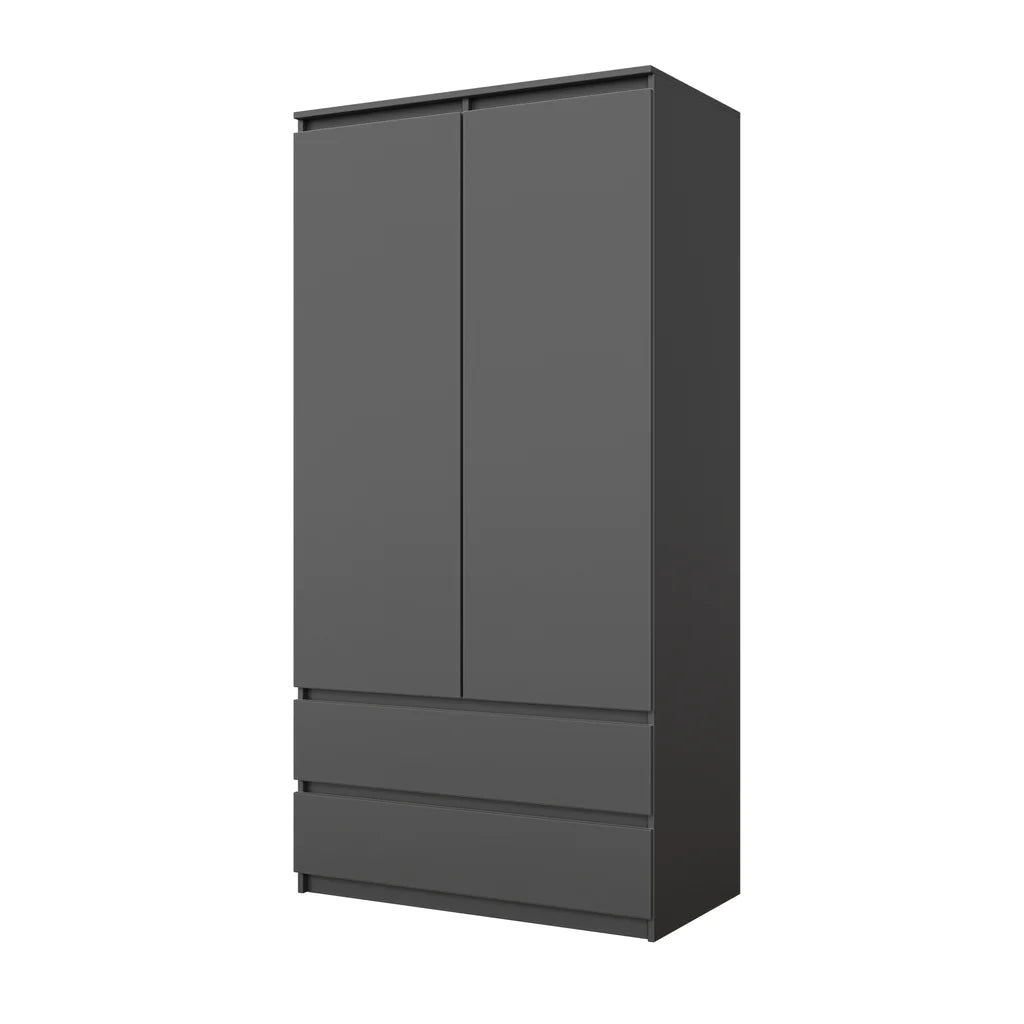JOELLE - Armoire 2 Portes avec 2 Tiroirs - Anthracite H180cm L90cm P50cm