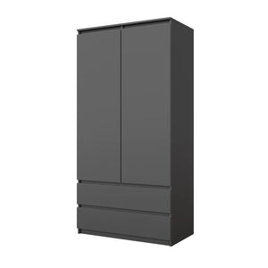 JOELLE - Armoire 2 Portes avec 2 Tiroirs - Anthracite H180cm L90cm P50cm