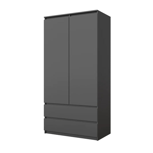JOELLE - Armoire 2 Portes avec 2 Tiroirs - Anthracite H180cm L90cm P50cm