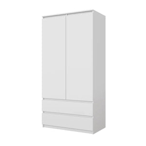 JOELLE - Armoire 2 Portes avec 2 Tiroirs - Blanc Mat H180cm L90cm P50cm