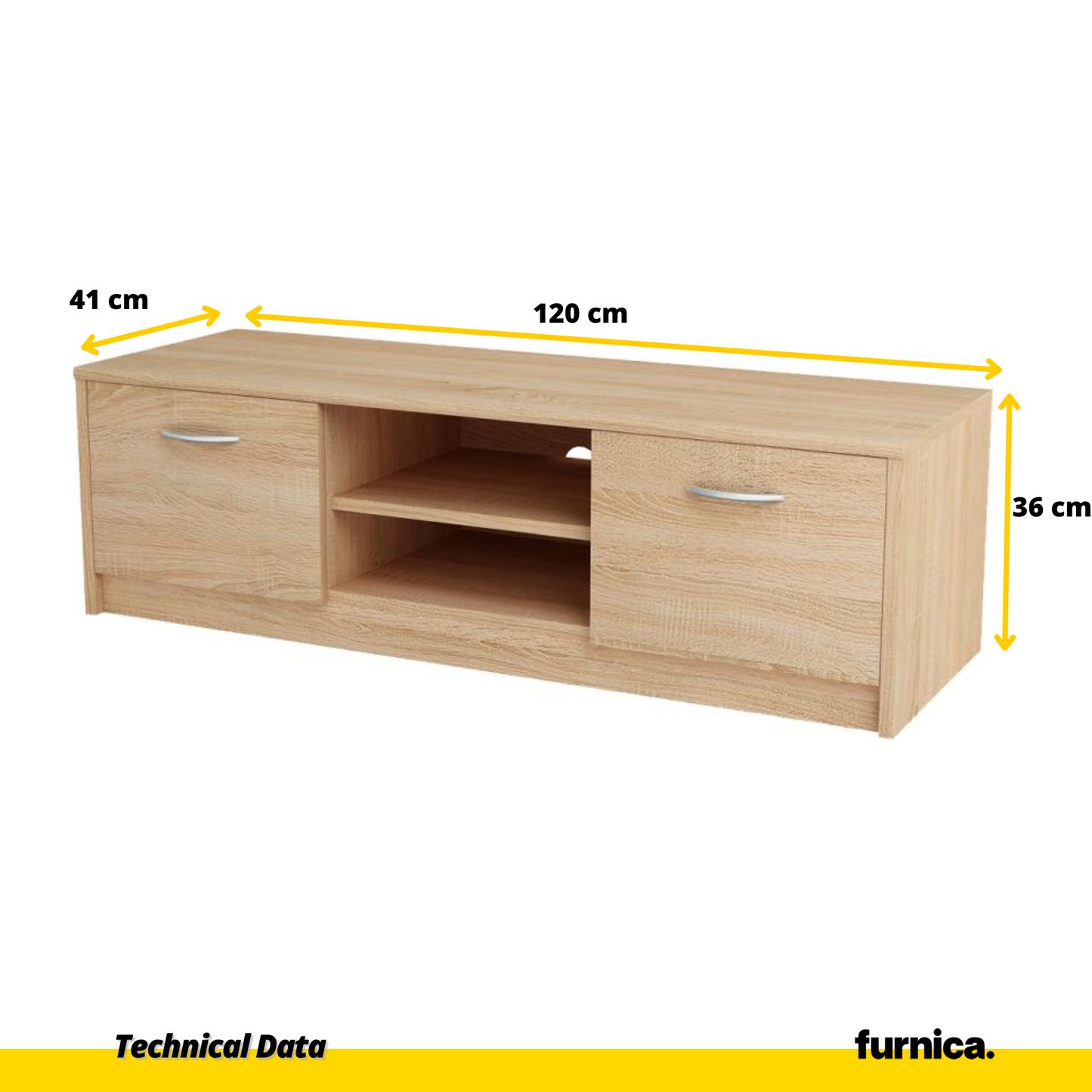 GRACE - Meuble TV avec 2 Portes et 1 Étagère - Chêne Sonoma H36cm L120cm P41cm