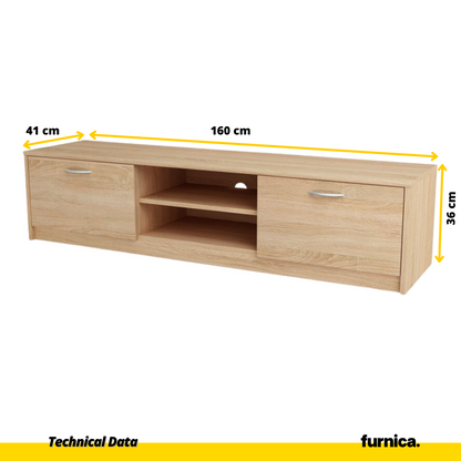 JANE - Meuble TV avec 2 Portes et 1 Étagère - Chêne Sonoma H36cm L160cm P41cm