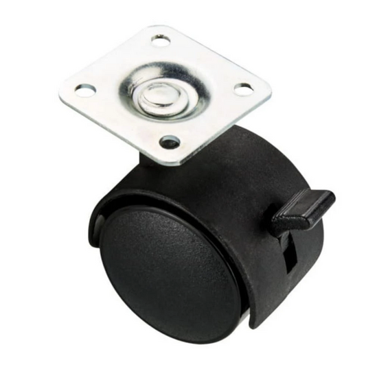 Roulette pivotante en plastique pour meuble avec platine et frein Ø40mm