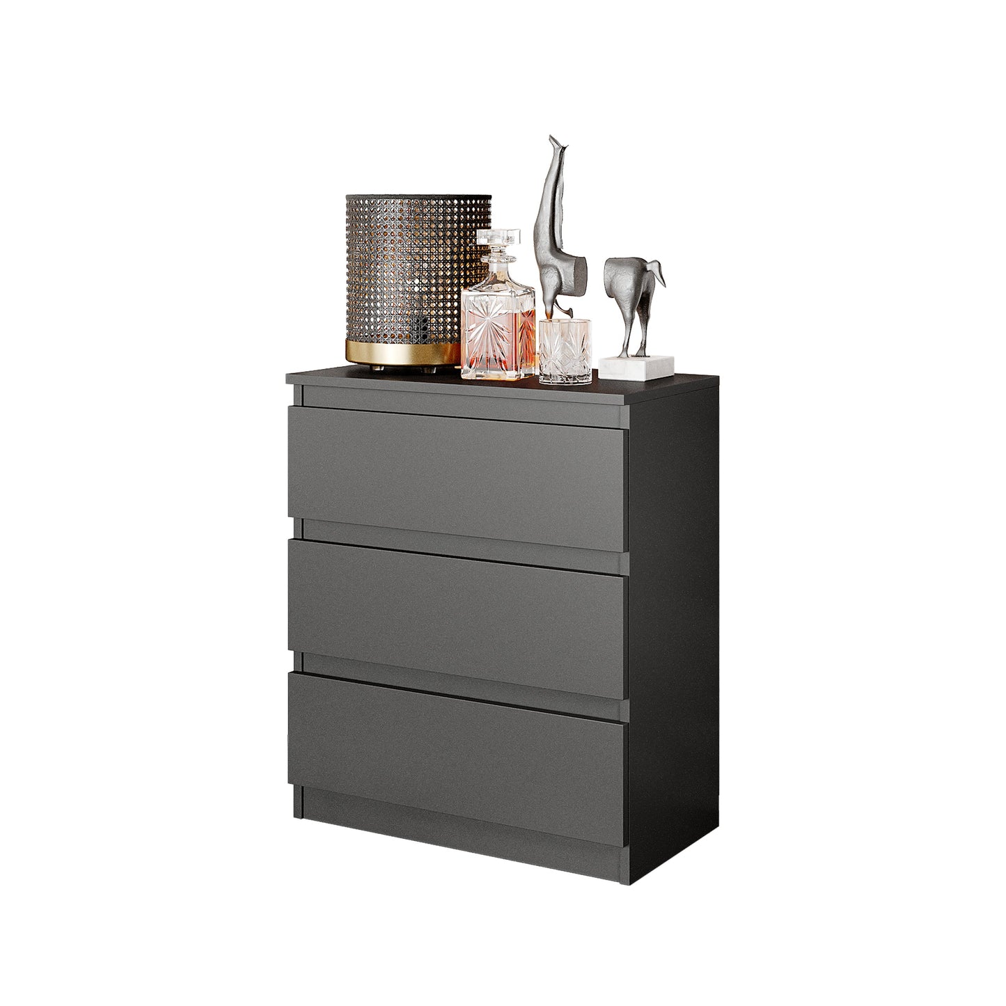 GABRIEL - Commode / Table de Chevet - 3 Tiroirs –  Anthracite – H72cm L60cm P33cm