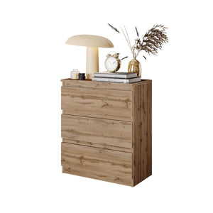 GABRIEL - Commode / Table de Chevet - 3 Tiroirs – Chêne Wotan – H72cm L60cm P33cm