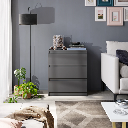 GABRIEL - Commode / Table de Chevet - 3 Tiroirs –  Anthracite – H72cm L60cm P33cm