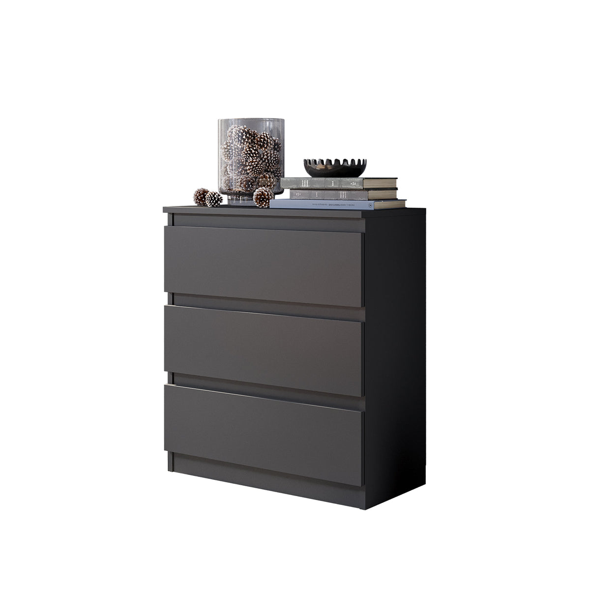 GABRIEL - Commode 3 Tiroirs - H72 cm L60 cm P33 cm (Anthracite)