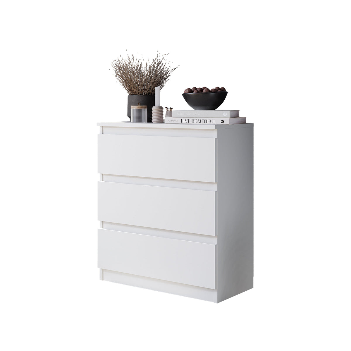 GABRIEL - Commode 3 Tiroirs - H72 cm L60 cm P33 cm (Blanc Mat)