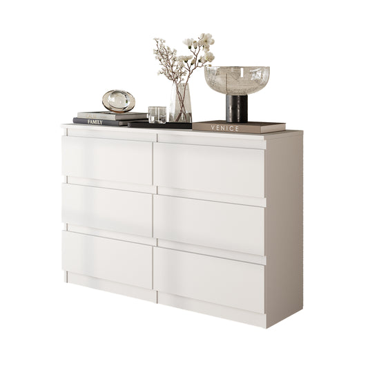 GABRIEL - Commode 6 Tiroirs - Buffet de Chevet - H71 cm L100 cm P33 cm (Blanc)