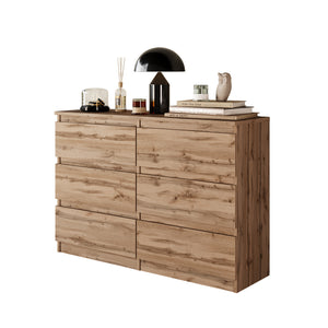GABRIEL - Commode 6 Tiroirs - Buffet de Chevet - H71 cm L100 cm P33 cm (Chêne Wotan)