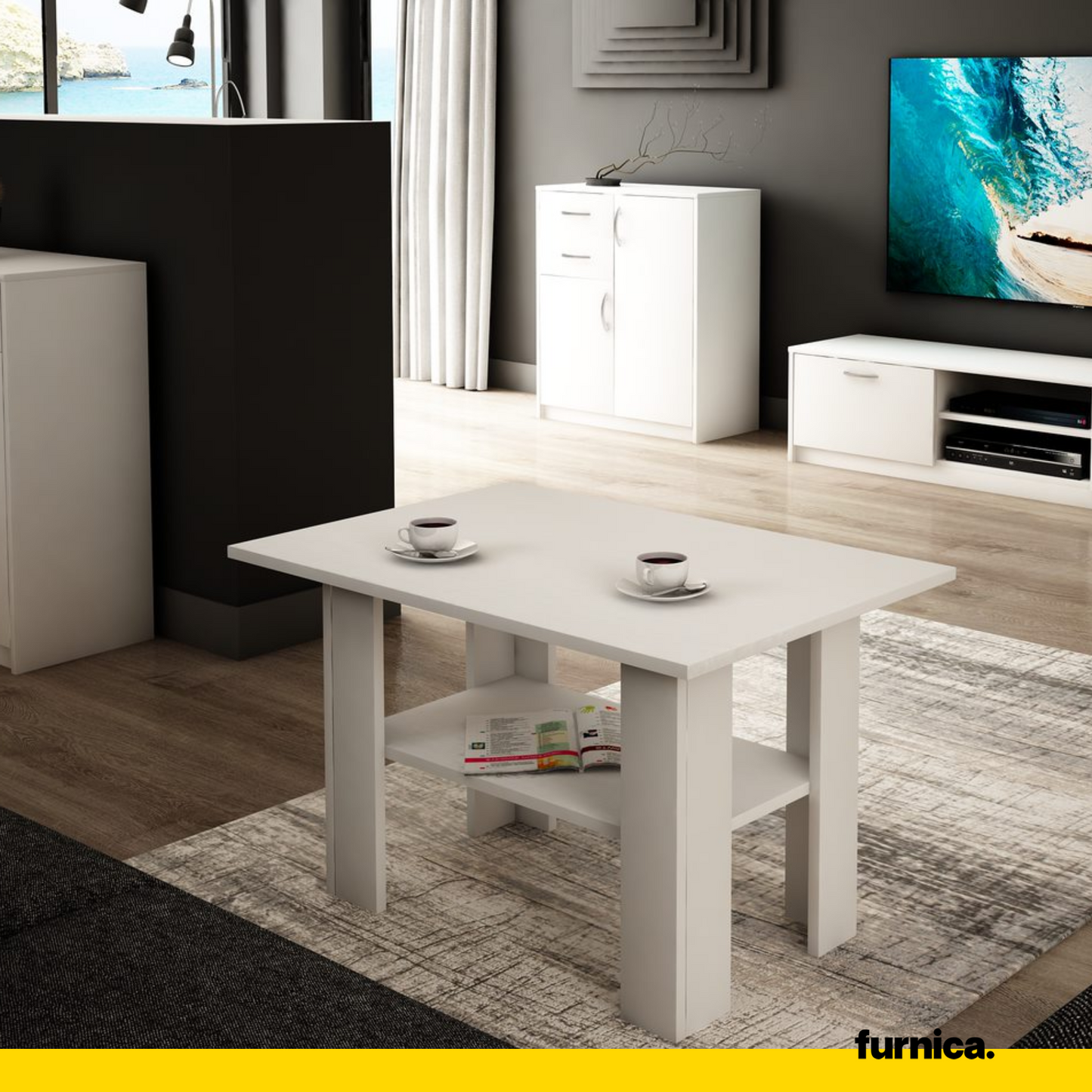 DYLAN - Table Basse - Chêne Sonoma / Blanc Matt H55cm L87cm P60cm