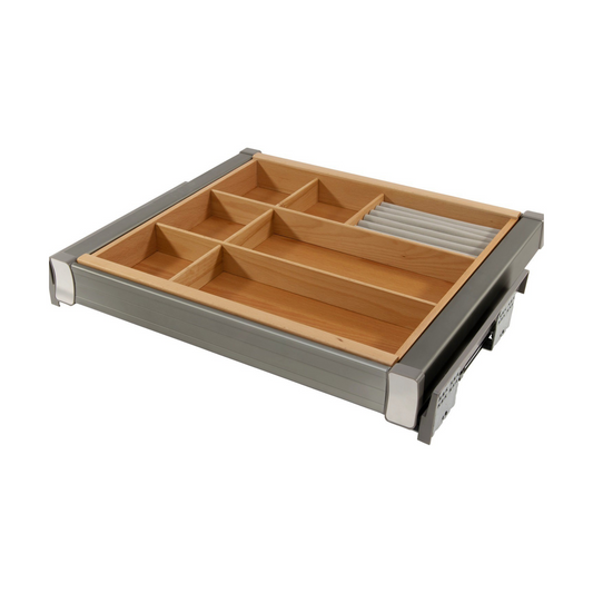 Étagère coulissante multifonction pour caisson de 80 cm Soft-Close - Aluminium/Bois - Gris – Furnica