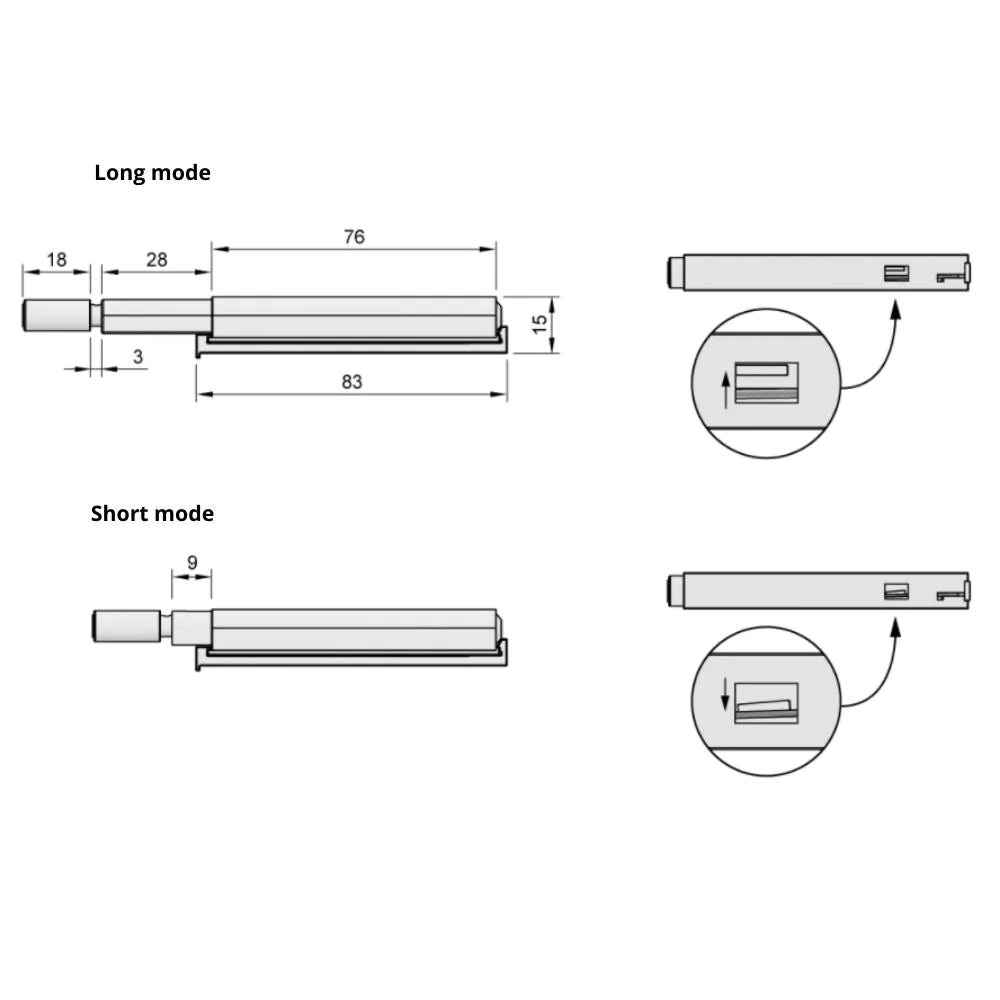 Push to Open latch - Charnières sans ressort - avec embout magnétique