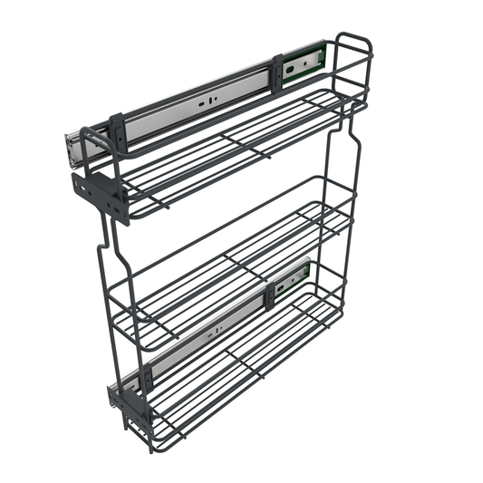 Rangement coulissant de 20 cm à fermeture latérale silencieuse  - 3 paniers - Anthracite
