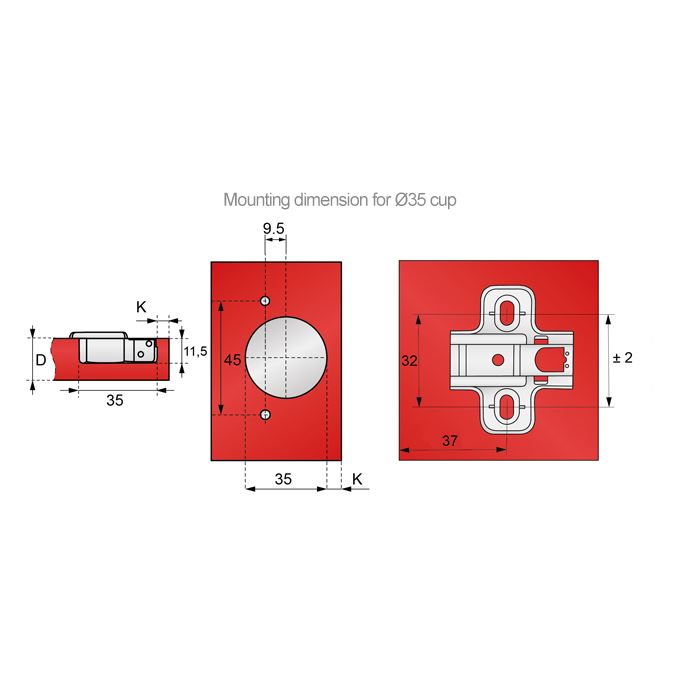 110° Charnière fermeture silencieuse, H0 plaque de montage avec vis EURO, portes superposées Soft Close Furnica 