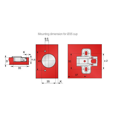 110° Charnière fermeture silencieuse, H0 plaque de montage avec vis EURO, portes superposées Soft Close Furnica 