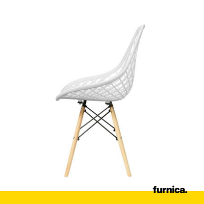 DARIO - Chaise de Salle à Manger / Bureau en Plastique Perforé avec Pieds en Bois - Blanc
