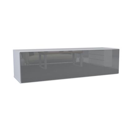 NICOLE - Meuble TV avec Porte Large H38cm L140cm P35cm - Blanc / Anthracite Brillant