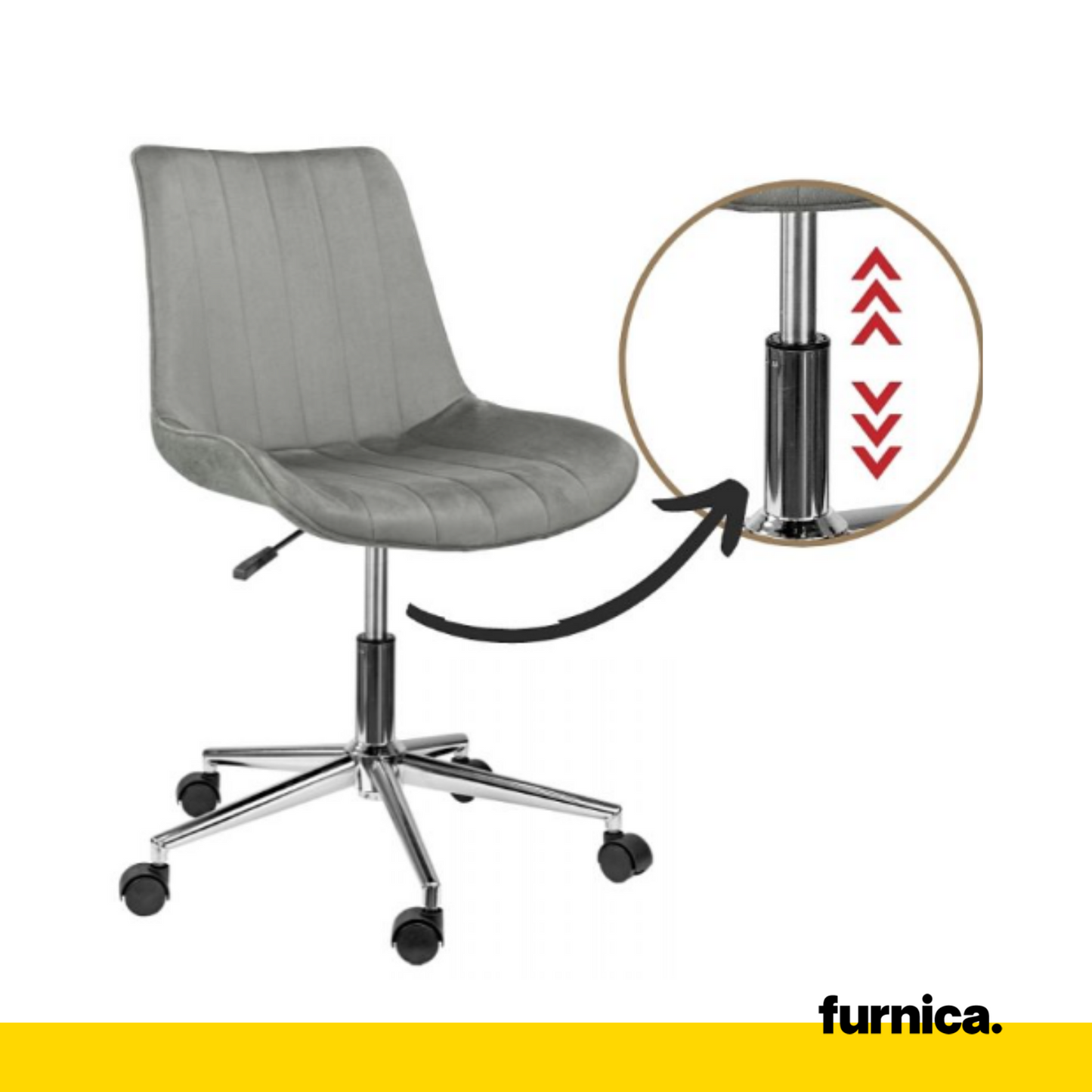 EDMONDO - Chaise de Bureau en Velours Matelassé avec Pieds en Chrome Argenté - Gris
