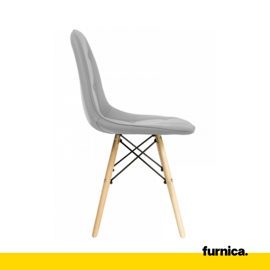ANGELO - Chaise de Salle à Manger / Bureau en Cuir Écologique de Qualité avec Boutons et Pieds en Bois - Gris