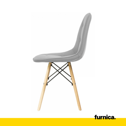 ANGELO - Chaise de Salle à Manger / Bureau en Cuir Écologique de Qualité avec Boutons et Pieds en Bois - Gris