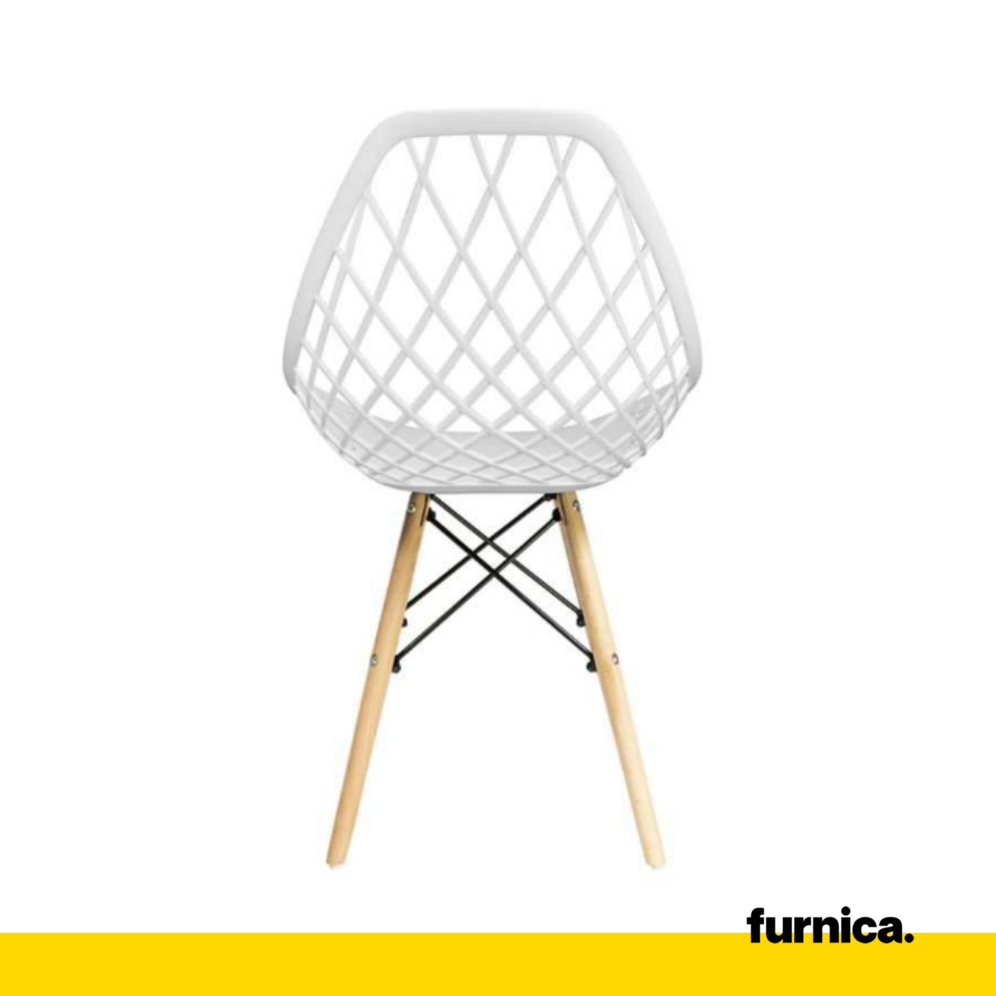 DARIO - Chaise de Salle à Manger / Bureau en Plastique Perforé avec Pieds en Bois - Blanc