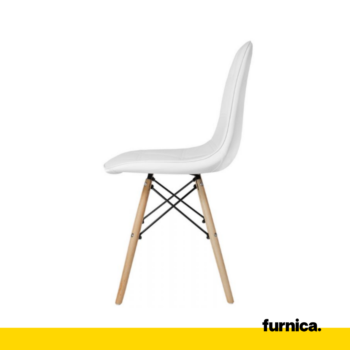 ANGELO - Chaise de Salle à Manger / Bureau en Cuir Écologique de Qualité avec Boutons et Pieds en Bois - Blanc