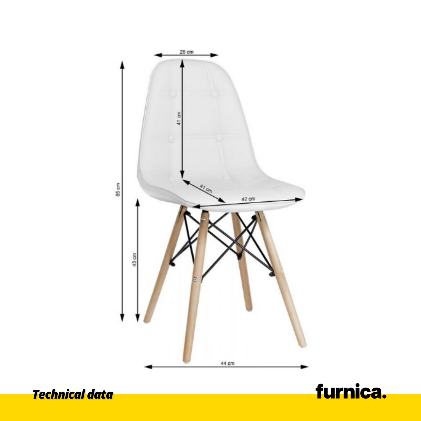 ANGELO - Chaise de Salle à Manger / Bureau en Cuir Écologique de Qualité avec Boutons et Pieds en Bois - Blanc