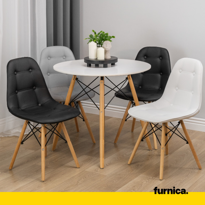ANGELO - Chaise de Salle à Manger / Bureau en Cuir Écologique de Qualité avec Boutons et Pieds en Bois - Blanc