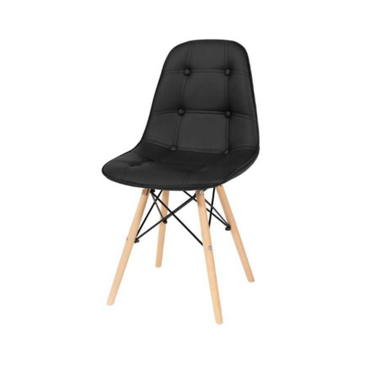 ANGELO - Chaise de Salle à Manger / Bureau en Cuir Écologique de Qualité avec Boutons et Pieds en Bois - Noir