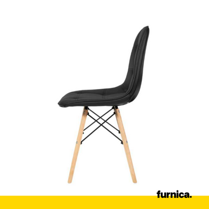 ANGELO - Chaise de Salle à Manger / Bureau en Cuir Écologique de Qualité avec Boutons et Pieds en Bois - Noir