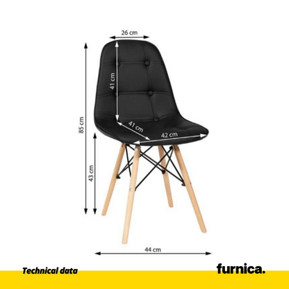 ANGELO - Chaise de Salle à Manger / Bureau en Cuir Écologique de Qualité avec Boutons et Pieds en Bois - Noir