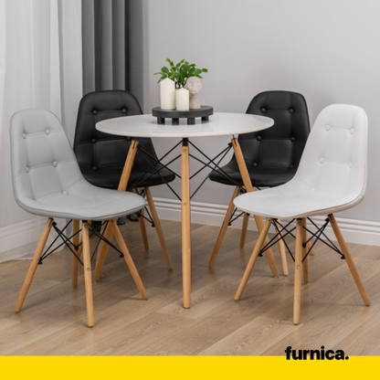 ANGELO - Chaise de Salle à Manger / Bureau en Cuir Écologique de Qualité avec Boutons et Pieds en Bois - Noir