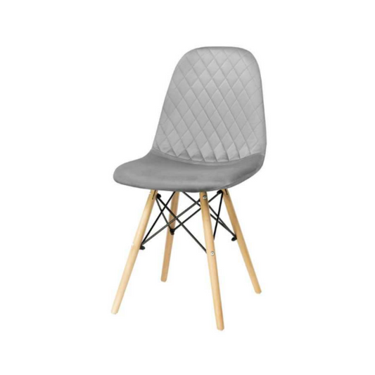 GIUSSEPPE - Chaise de Salle à Manger / Bureau en Velours Matelassé avec Pieds en Bois - Gris