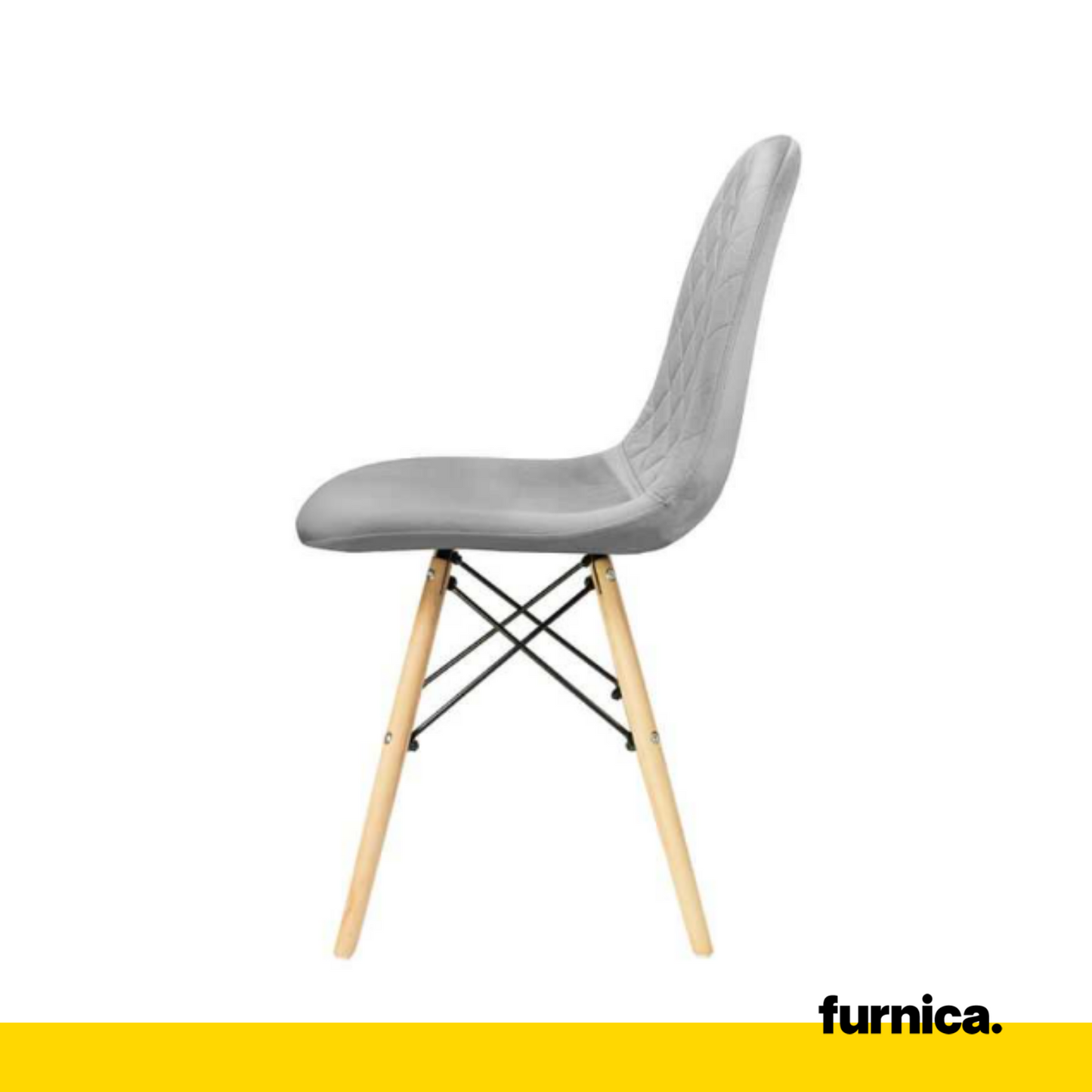 GIUSSEPPE - Chaise de Salle à Manger / Bureau en Velours Matelassé avec Pieds en Bois - Gris