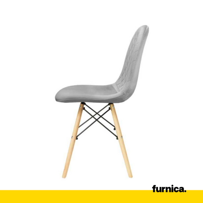 GIUSSEPPE - Chaise de Salle à Manger / Bureau en Velours Matelassé avec Pieds en Bois - Gris