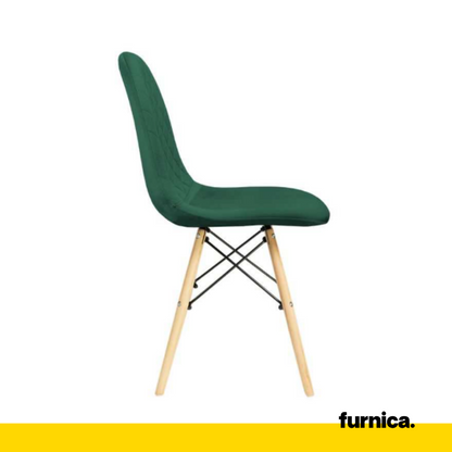 GIUSSEPPE - Chaise de Salle à Manger / Bureau en Velours Matelassé avec Pieds en Bois - Vert