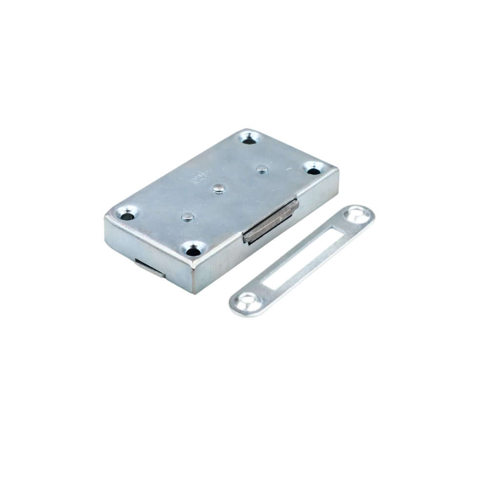 Serrure de meuble 35x60mm - Blanc galvanisé