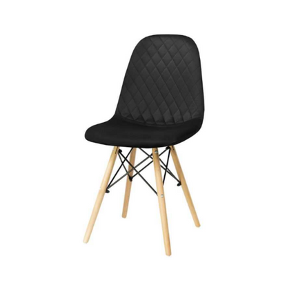 GIUSSEPPE - Chaise de Salle à Manger / Bureau en Velours Matelassé avec Pieds en Bois - Noir