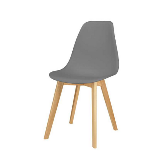 MARCELLO - Chaise de Salle à Manger / Bureau en Plastique avec Pieds en Bois - Gris