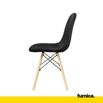 GIUSSEPPE - Chaise de Salle à Manger / Bureau en Velours Matelassé avec Pieds en Bois - Noir