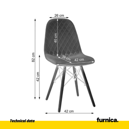 GIUSSEPPE - Chaise de Salle à Manger / Bureau en Velours Matelassé avec Pieds en Bois - Noir
