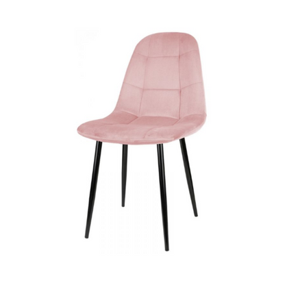 ROBERTO - Chaise de Salle à Manger / Bureau en Velours Matelassé avec Pieds en Métal Noir - Rose