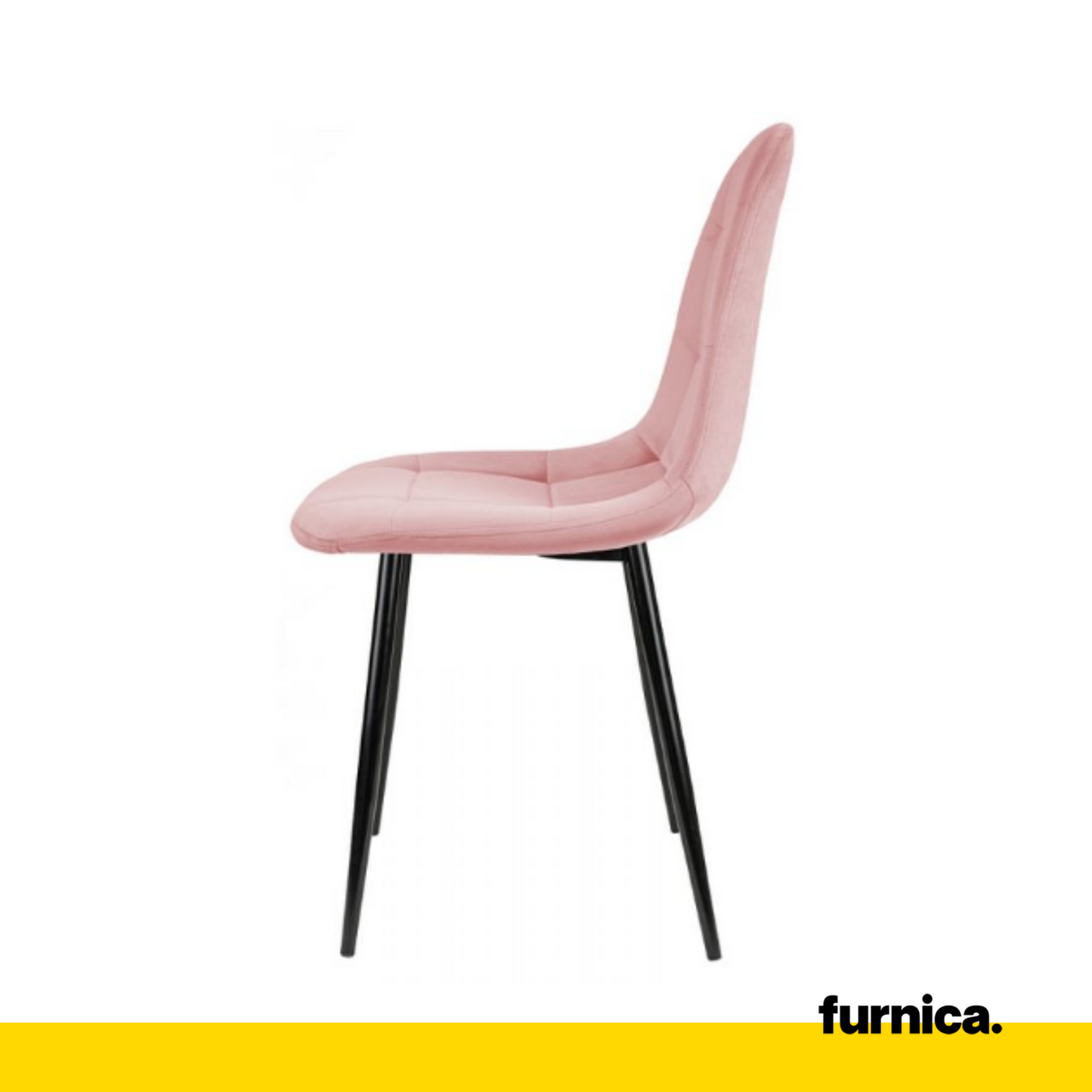 ROBERTO - Chaise de Salle à Manger / Bureau en Velours Matelassé avec Pieds en Métal Noir - Rose