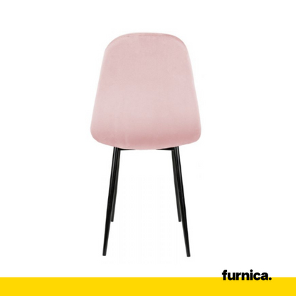 ROBERTO - Chaise de Salle à Manger / Bureau en Velours Matelassé avec Pieds en Métal Noir - Rose