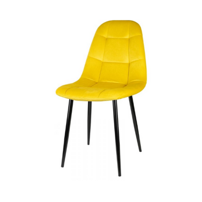 ROBERTO - Chaise de Salle à Manger / Bureau en Velours Matelassé avec Pieds en Métal Noir - Jaune