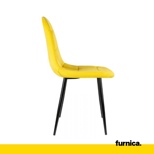 ROBERTO - Chaise de Salle à Manger / Bureau en Velours Matelassé avec Pieds en Métal Noir - Jaune