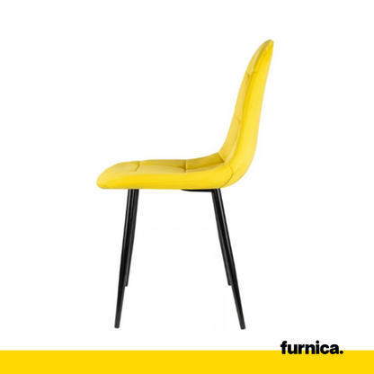 ROBERTO - Chaise de Salle à Manger / Bureau en Velours Matelassé avec Pieds en Métal Noir - Jaune